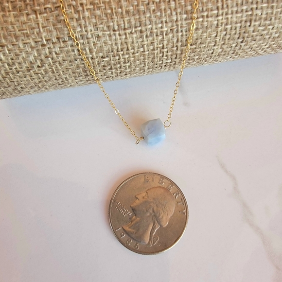 Blue Opal Necklace Minimalist Crystal Gemstone November Birthstone - Picture 4 of 6